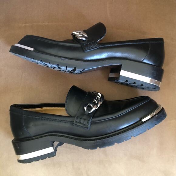 Barbara Bui Black Leather Silver Chain Link Loafers 37 - Picture 5 of 13